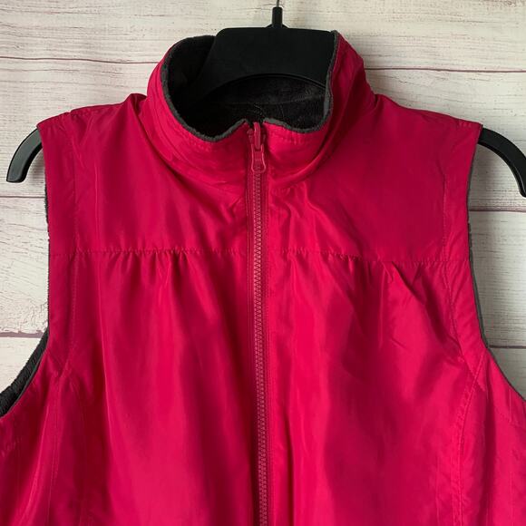 Charcoal Gray and Pink Reversible Zip Up Vest Fleece Embroidered Floral - Picture 10 of 16